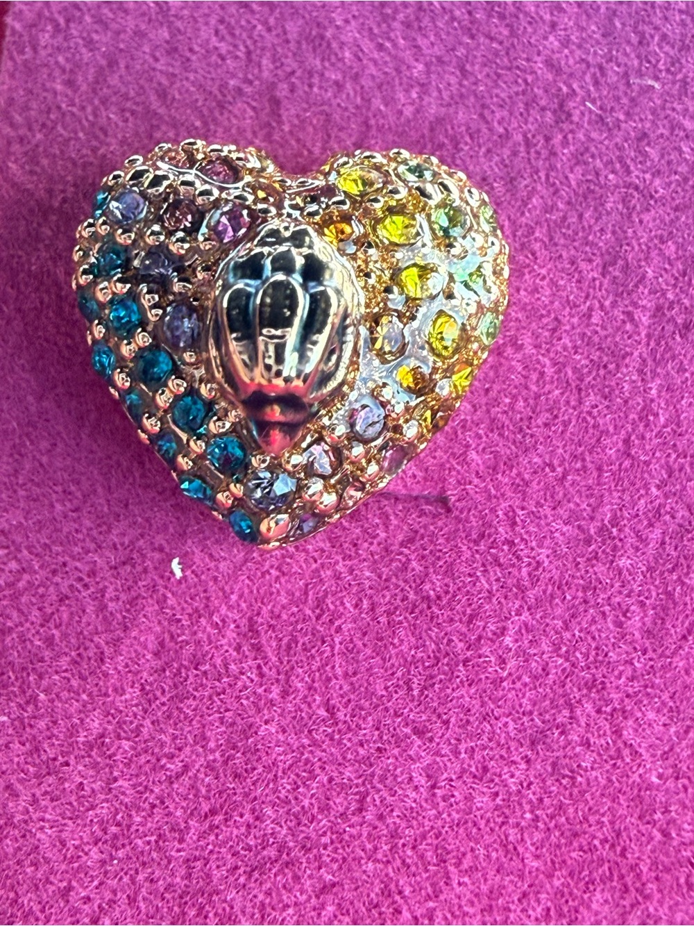 Kurt Geiger Gold Multicolor Heart Stud Earrings - Picture 3 of 4